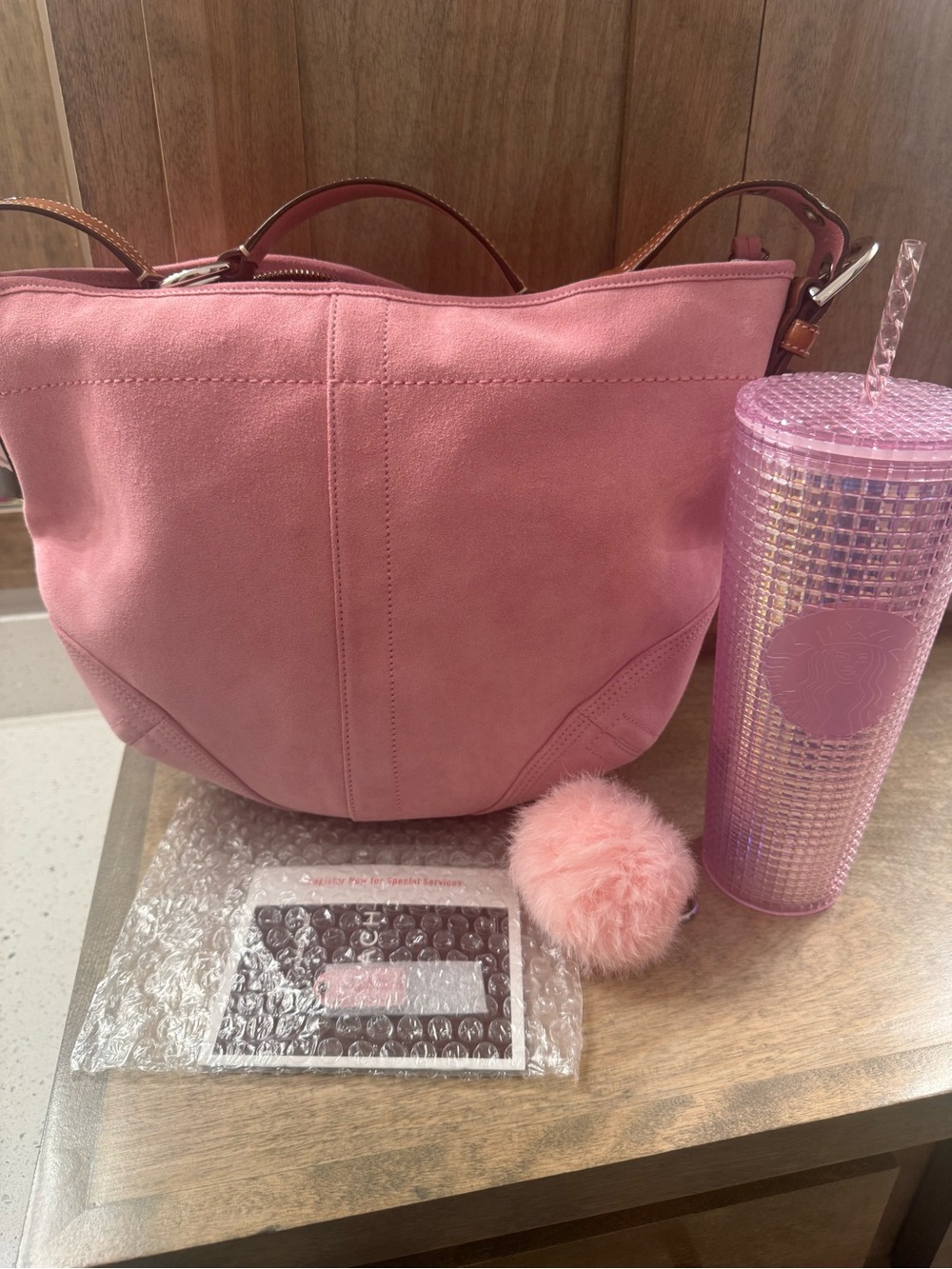 Coach Pink Suede Hobo Bag with Tassel